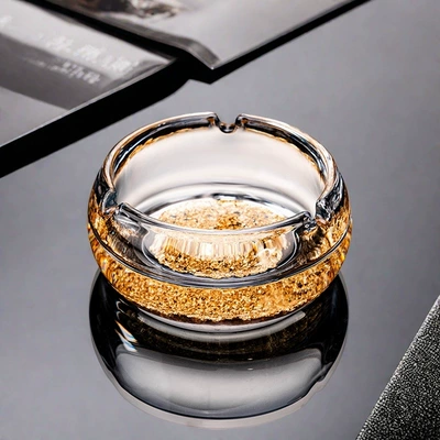 Crystal Glass Ashtray High-End Accessible Luxury Gold Foil Ashtray Home Living Room Office Creative Stylish Large Size (Car ashtray) - thick-small-size-gold-foil-ashtray