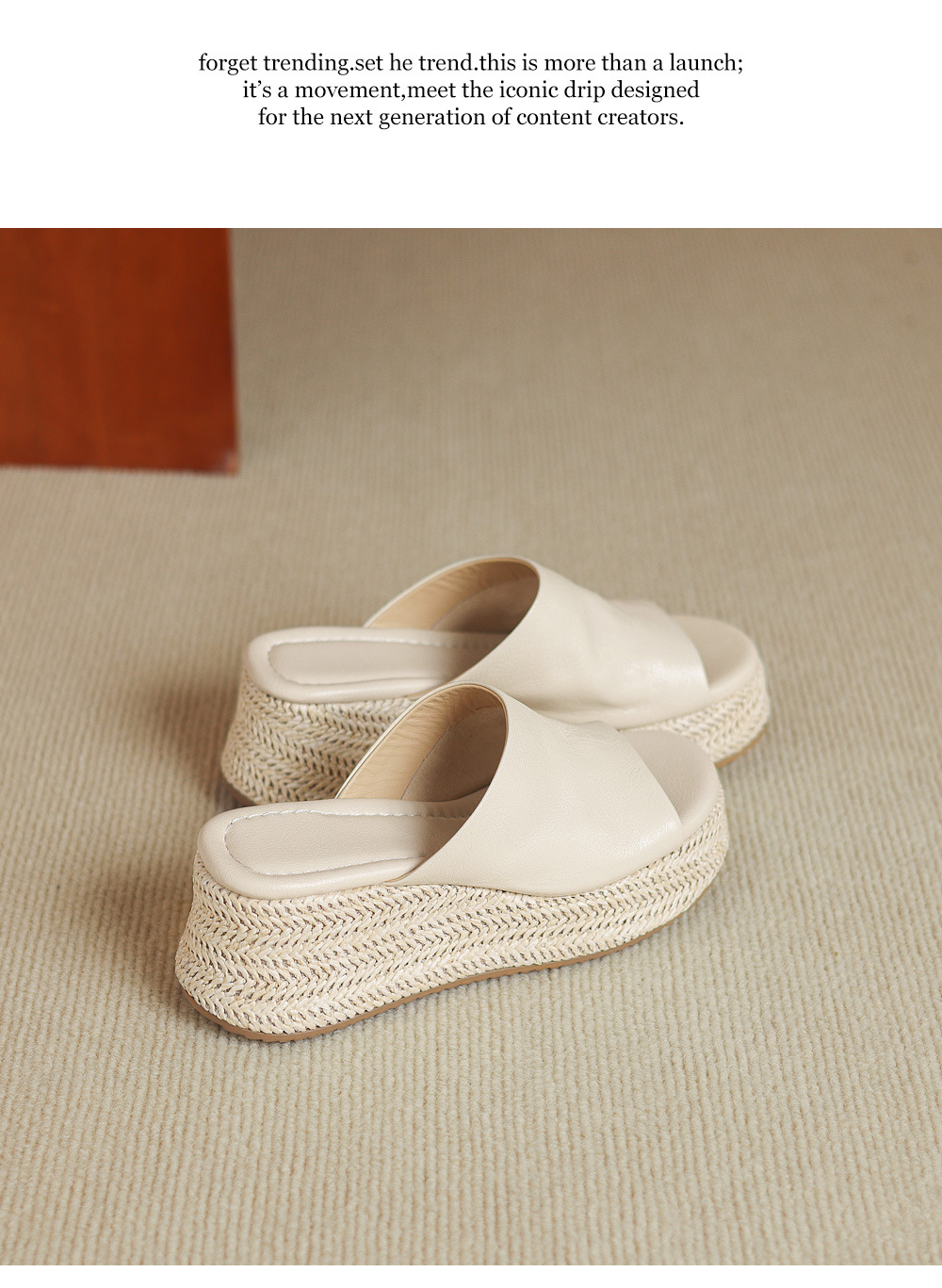 Dép sandal nữ quai ngang đế xuồng bệt gót thấp mũi hở chất liệu da cừu — màu trắng ngà, màu mơ chi tiết 12