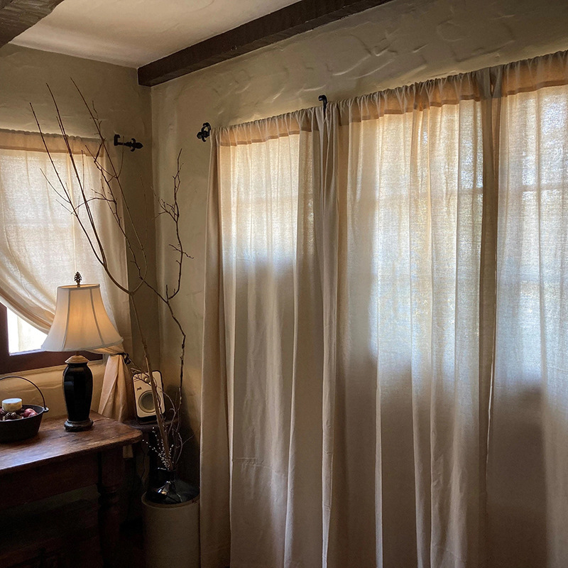 Scandinavian Style Linen Curtains Finished Pure Color High Weight B&B Hotel Linen Natural Color Fabric Sunshade Custom-Made