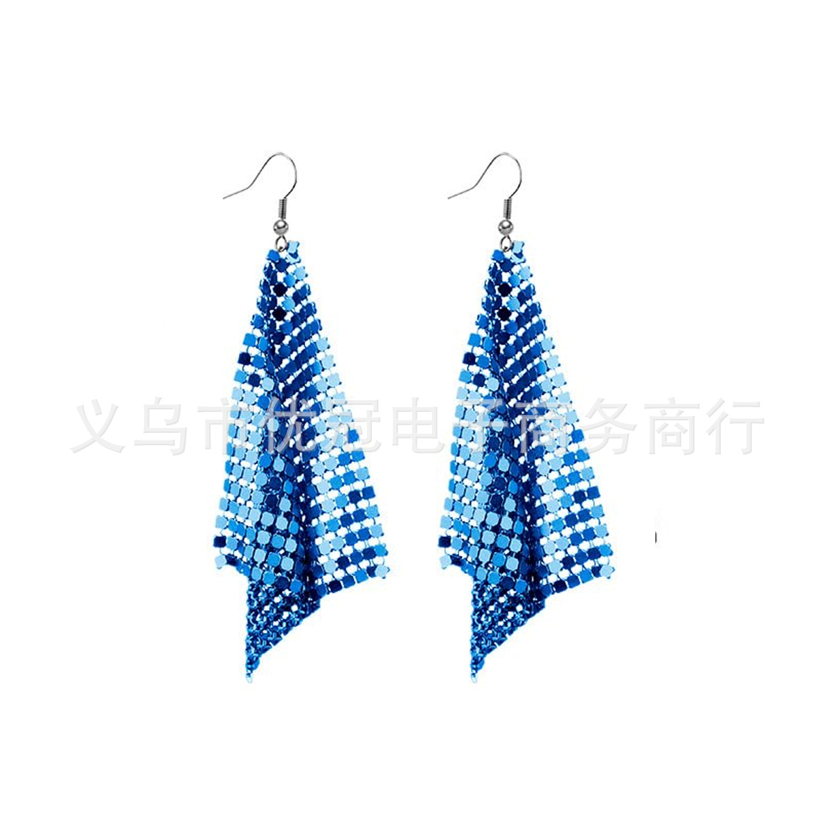 方形亮片耳环宝蓝