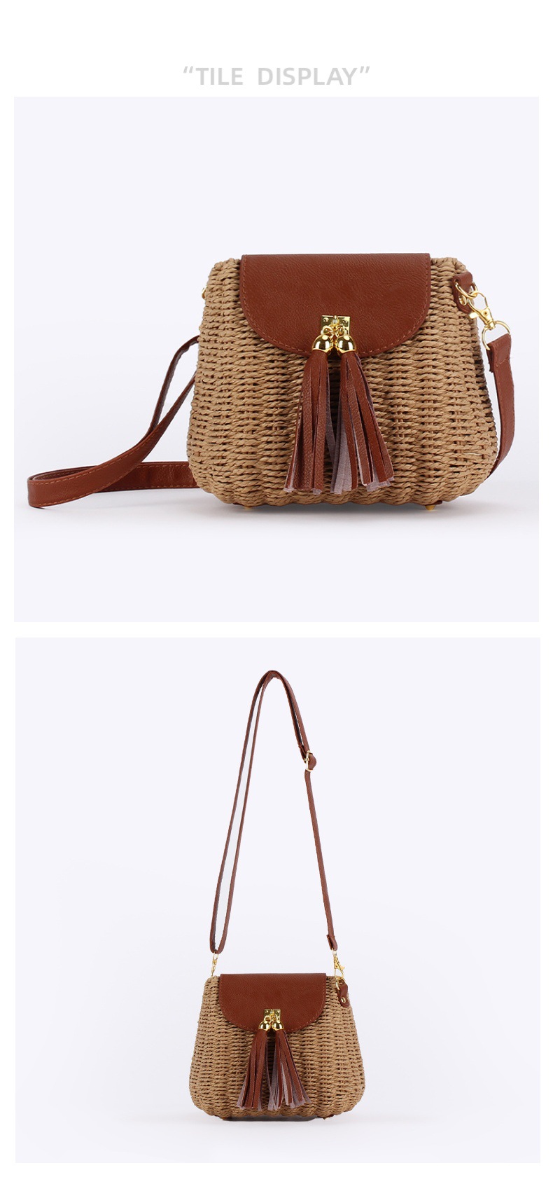 Frau Pu-Leder Papier Farbblock Strand Weben Quadrat Magnetschnalle Strohsack display picture 2