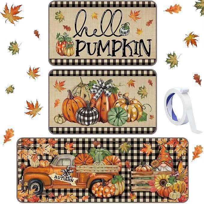 Cross-border Christmas kitchen floor mat three-piece set, corridor dirt-resistant and wear-resistant foot mat, home use long strip dustproof decorative floor mat