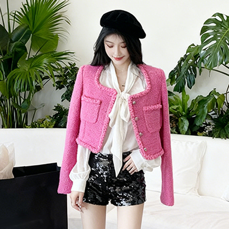 Chanel-Style 2026 Spring New Fashion Autumn/Winter Women's Long-Sleeve Tweed Woven Casual Jacket with Metal Buttons and Pockets