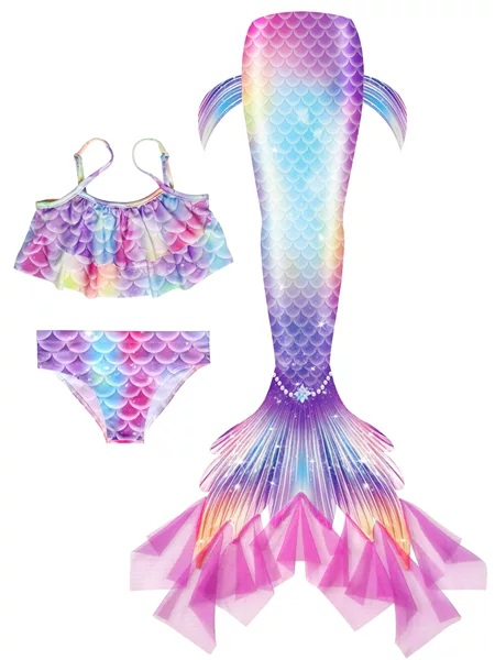 Children's Mermaid Swimsuit Girls Mermaid Tail Swimsuit Three-Piece Set Large, Medium and Small Girls Princess Bikini