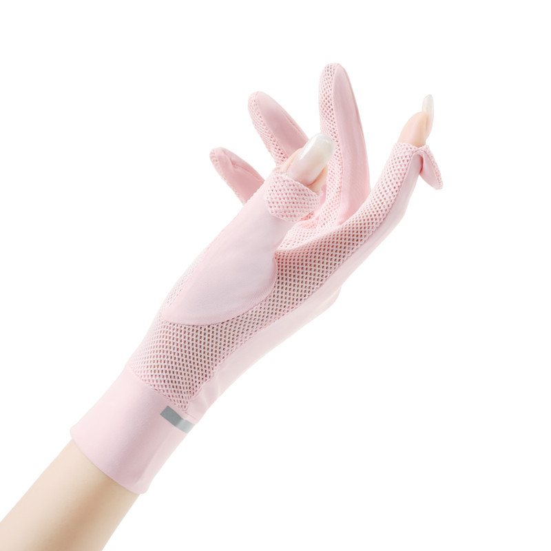 女士防曬冰絲手套夏女薄款透氣騎行開車遮陽防滑耐磨露指觸屏手套