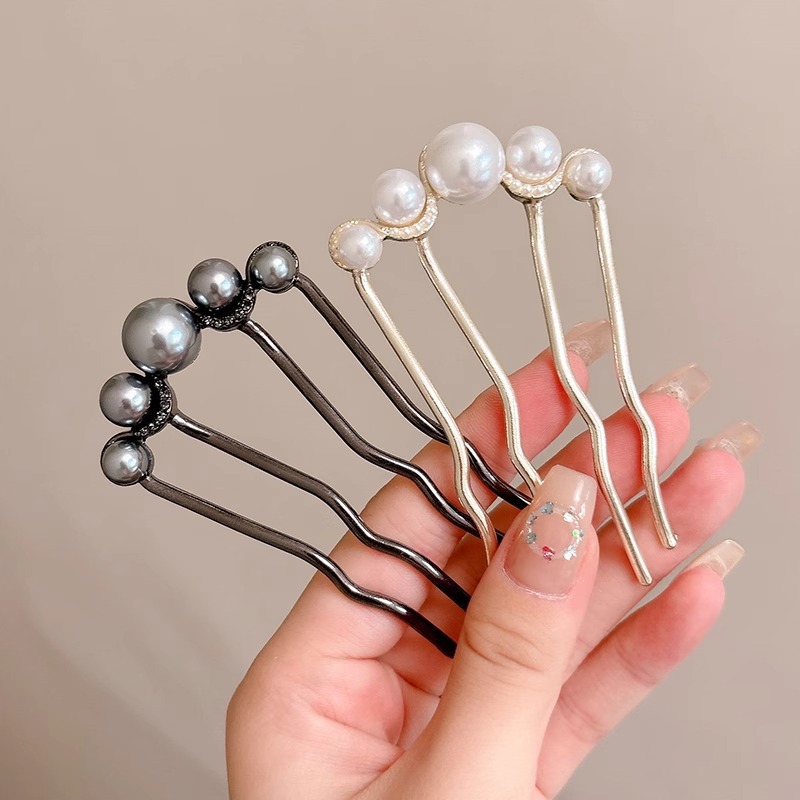 Nuevo estilo chino en forma de U pinzas de cabello de perlas temperamento elegante bandeja pinzas de cabello pein bola tocado pinzas de cabello artefactos mágicos pinzas de cabello pein