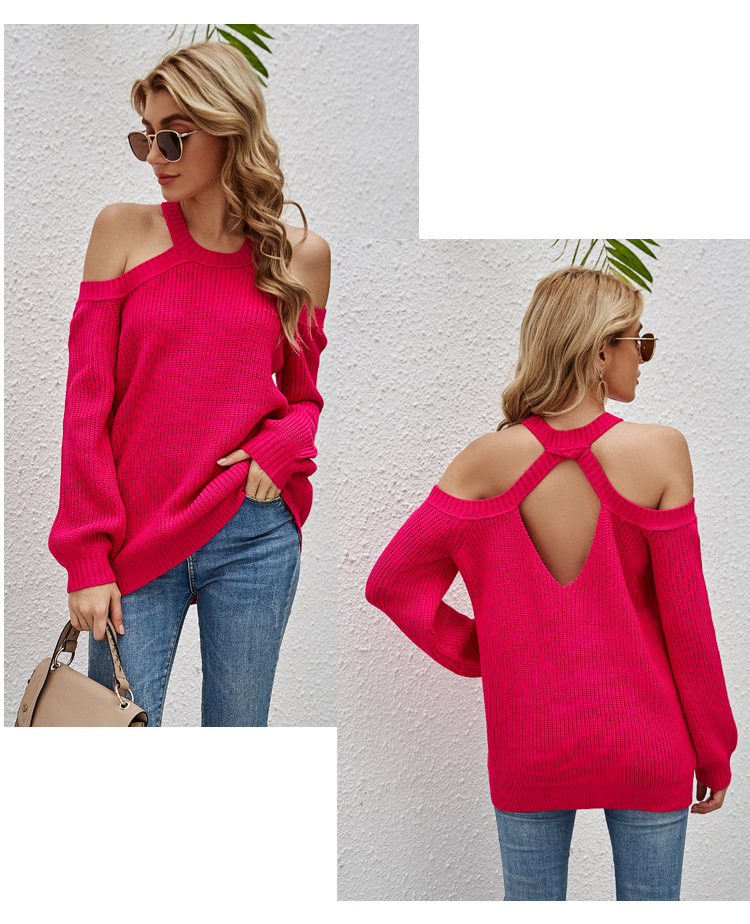 New Women Sexy Lantern Sleeve Off-Shoulder Solid Color Sweater