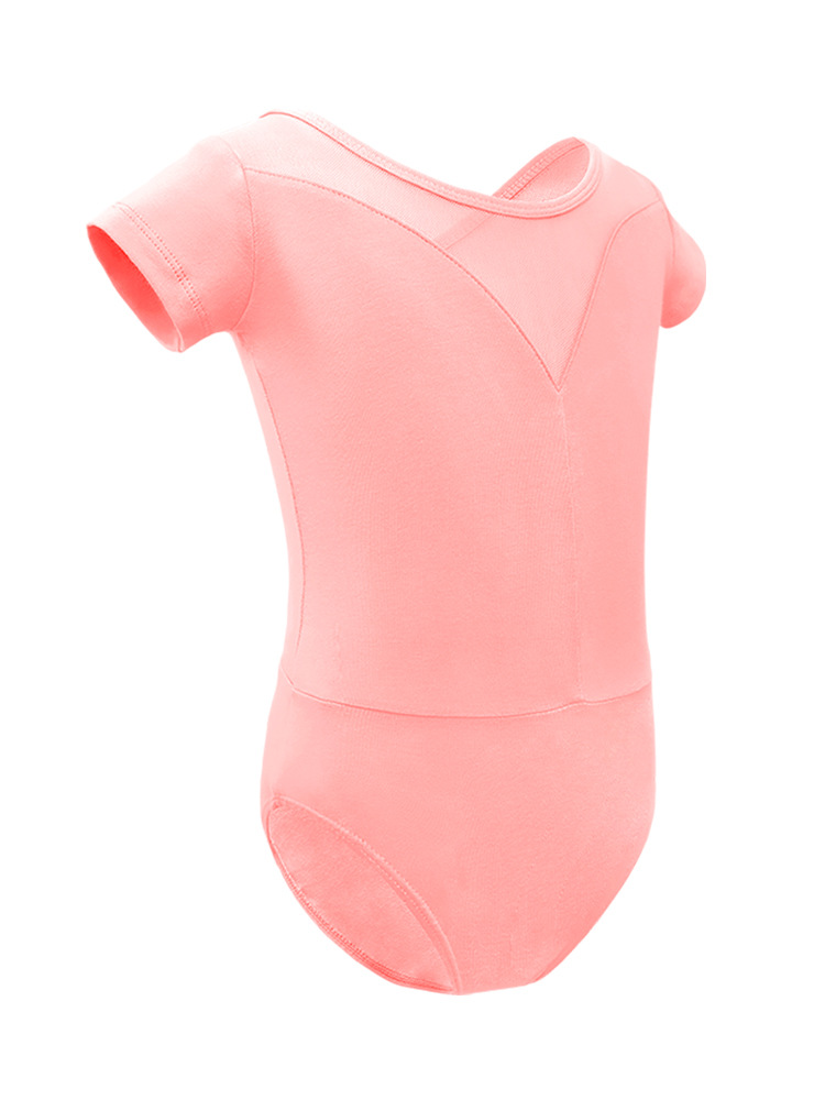 Ropa de baile para niños, ropa de baile de práctica de verano, costura de malla, ropa de forma de niña de manga corta, ropa de examen, ropa de baile de ballet