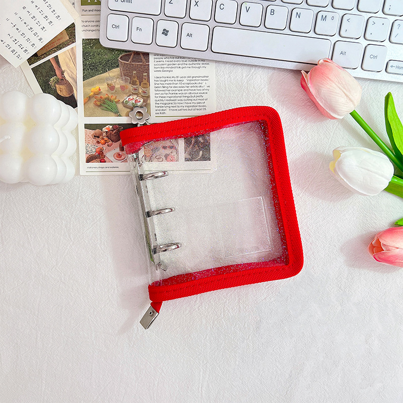 Mini cremallera de color concha de libro de hojas sueltas 3 agujeros de metal clip de hojas sueltas PVC mano libro chica cuaderno al por mayor