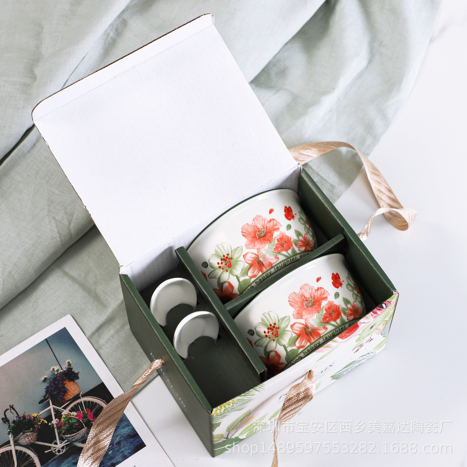 Regalo bohemio tazón de cerámica y palillos traje al por mayor tazón y plato traje hogar tazón de arroz vajilla conjunto tazón caja de regalo traje