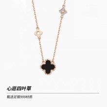s999纯银幸运四叶草吊坠韩版简约项链ins潮网红锁骨链饰品批发女