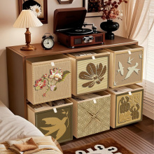 编织纹复古风格子柜收纳筐家用收纳箱书籍杂物衣物整理箱收纳盒