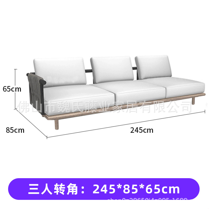 Sofá de tejido de cuerda al aire libre a prueba de agua y protección solar villa patio sofá de vid de madera sólida sofá de esquina combinación de mesa de té