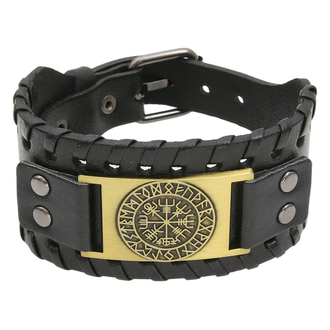 Cruz-frontera europea y americana Venta caliente vintage pirata pulsera brújula hombres punk pulsera ancha pulsera de cuero fábrica al por mayor