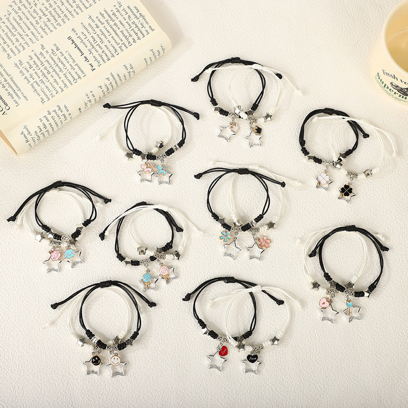 K-Style of Simple Cut Out Five-Pointed Star Bracelet, Small Fresh Couple Braided Bracelet, Sweet Harajuku Style Student Gift K-Style of Simple Cut Out Five-Pointed Star Bracelet, Small Fresh Couple Braided Bracelet, Sweet Harajuku Style Student Gift