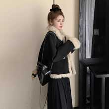 2026冬新款小香风仿羊羔毛外套女灯芯绒环保皮草小个子毛绒上衣