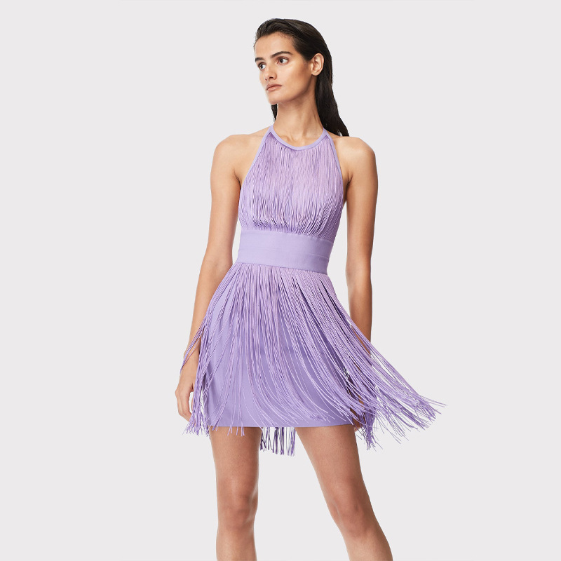 Amazon Aliexpress Export Cross-border Multi-color Halter Backless Tassel Slim Mini Bandage Skirt Dress