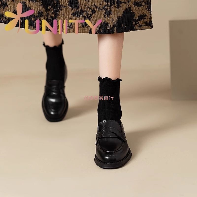 英伦风复古一脚蹬乐福鞋女学院风通勤百搭小皮鞋法式软皮粗跟单鞋