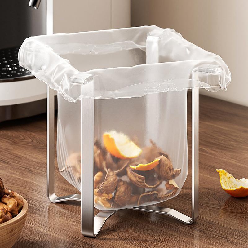 Stainless Steel Folding Trash Plastic Bag Holder Kitchen Countertop Simple Trash Can Storage Mechanism Five Stainless Steel Folding Trash Plastic Bag Holder Kitchen Countertop Simple Trash Can Storage Mechanism Five