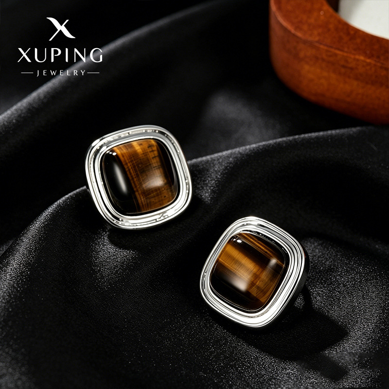 Xuping geometría cuadrada mirad imitación de piedra de ojo de tigre simple nicho de alta sensación otoño invierno auriculares al por mayor