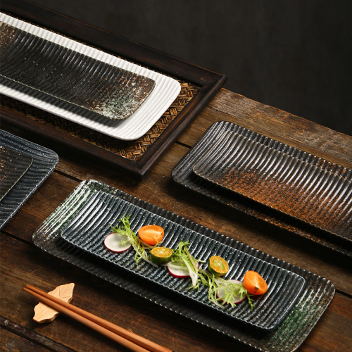 Cross-border wholesale Japanese rectangular plate creative ceramic cooking sushi plate hotel restaurant home fish plate barbecue plate