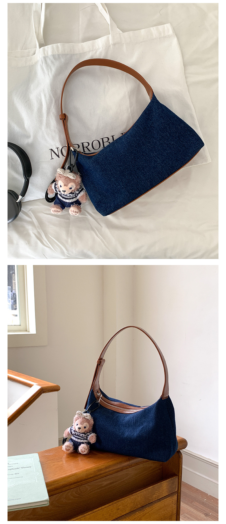 Borsa in denim versione coreana, in PU, casual, estiva, nuova, monospalla, borsa da ascella, borsa di alta gamma di nicchia da donna_voghion.com