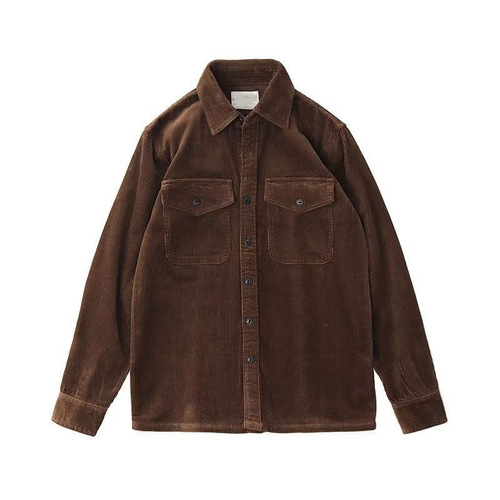 Men's Spring and Autumn Season Long Sleeve Shirt Japanese Retro Trend Workwear Blouse Versatile Loose Corduroy Jacket