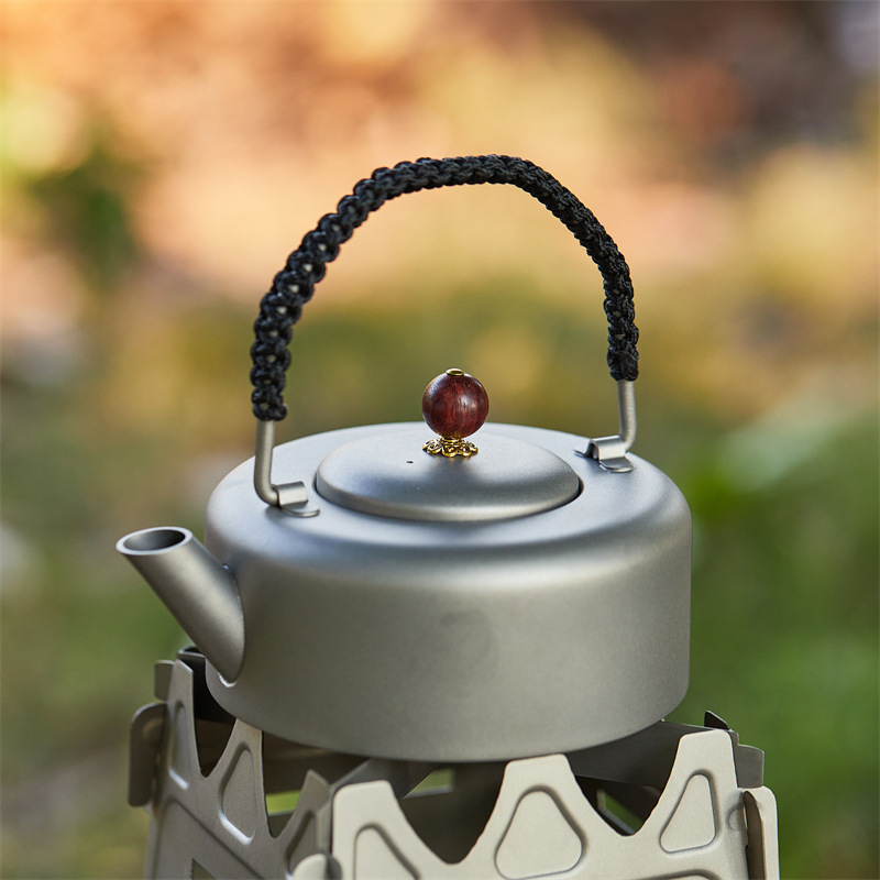 Titanio puro ceremonia del té olla plana tetera hirviendo con colador de viaje portátil al aire libre hervidor juego de té