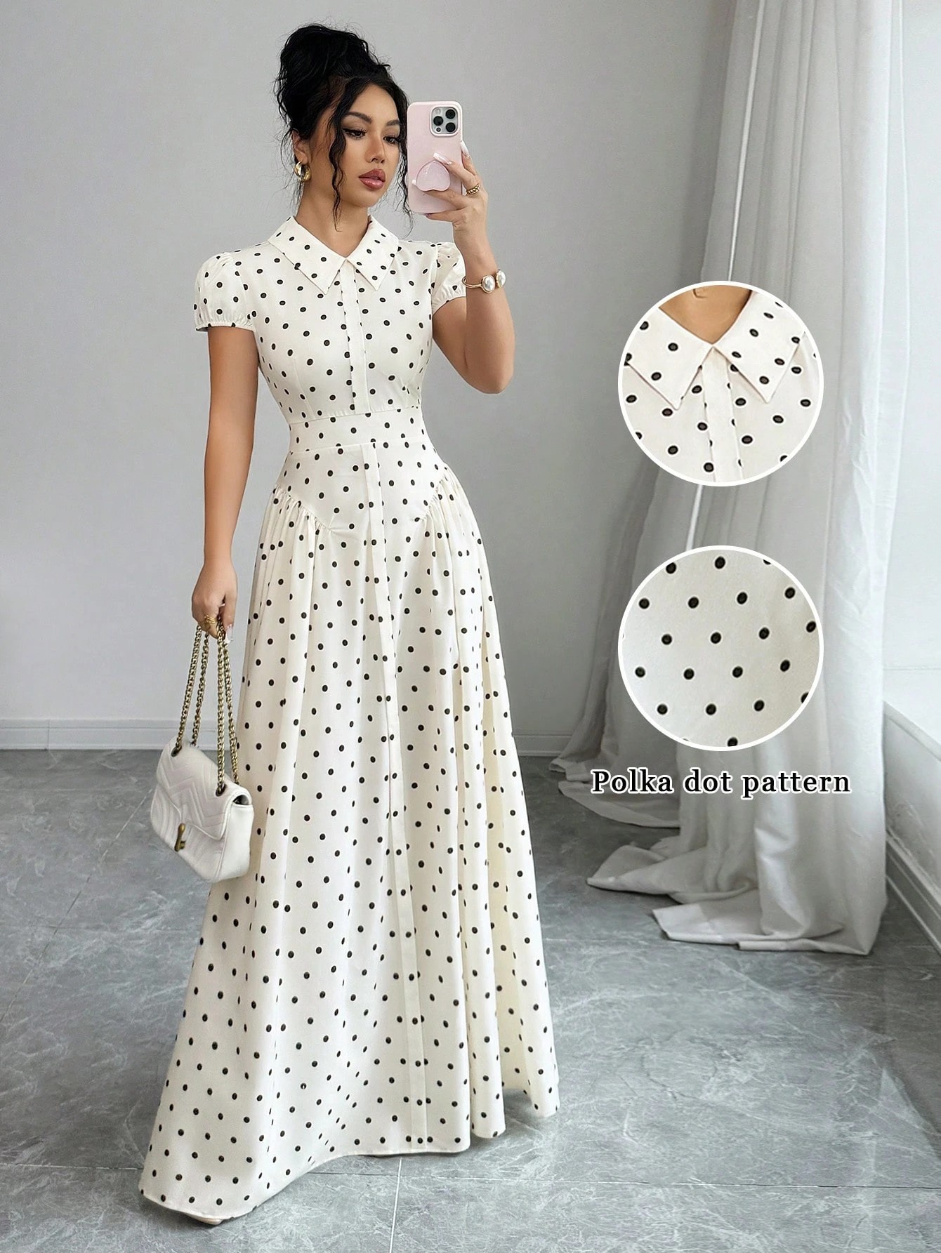 New Women's Polka Dot Dress Short Sleeve Summer Style French Retro Slimming Elegant Long Dress For Youthful Fashion_ecoleips.com