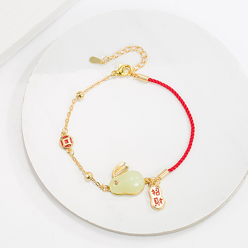 本命年兔子招财纳福钱币红绳手链复古气质设计感送女友手饰2022新
