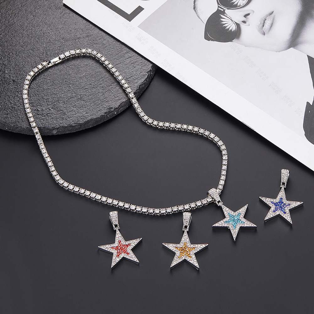Star Pattern Unisex Gender Hip-hop Star Alloy Inlay Rhinestones Unisex Pendant Necklace