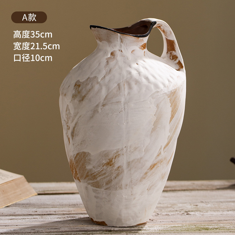 复古黑色陶瓷花瓶客厅插花玄关民宿禅意茶室水培侘寂风陶罐摆件|undefined