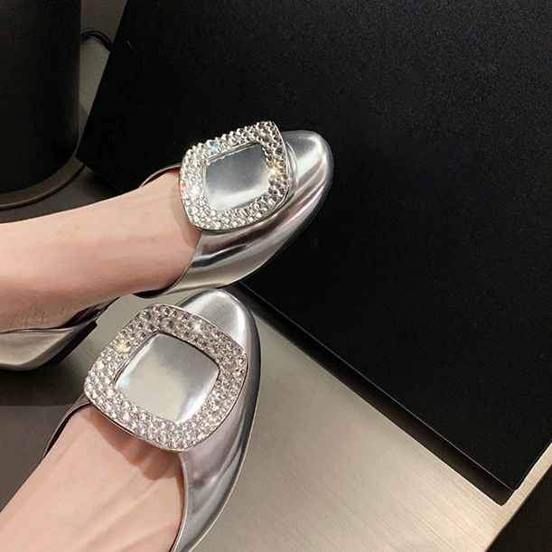 Версия из воловьей кожи ~ Женские полые сандалии из натуральной кожи с квадратной пряжкой и стразами Fairy Feng Shui, женские сандалии на плоской подошве с носком, римские серебряные сандалии, сандалии