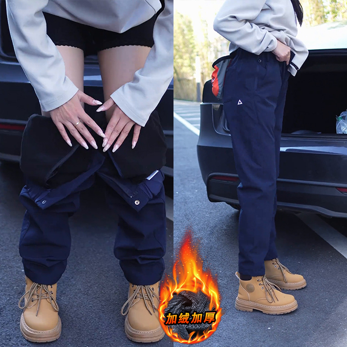 Functional Small Triangle White Label Loose Velvet Casual Pants for Men and Women, Autumn and Winter American Soft Shell Long Pants