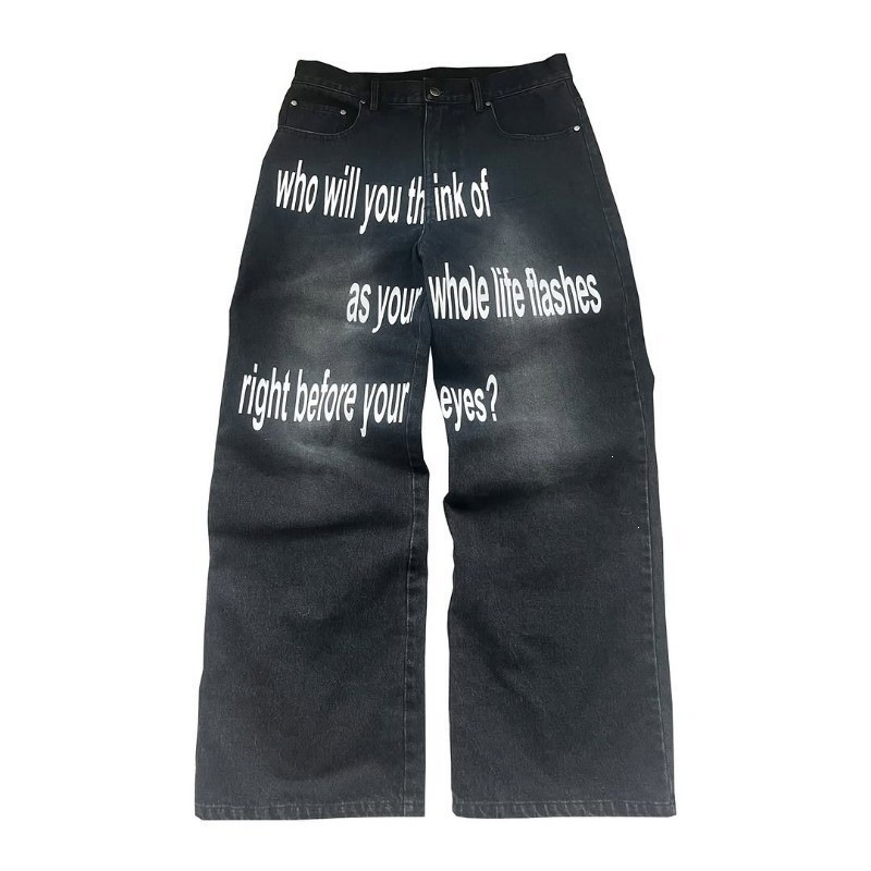 Who Decides War Jeans Graphic Print Wide Leg Black