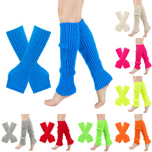 跨境秋冬手套腿套套装针织毛线手套保暖护腿靴套荧光彩色堆堆袜套