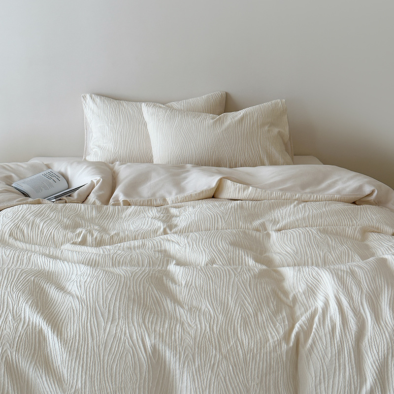 Cotton Jacquard Four Piece Bedding Set With Tree Pattern Texture_voghion.com