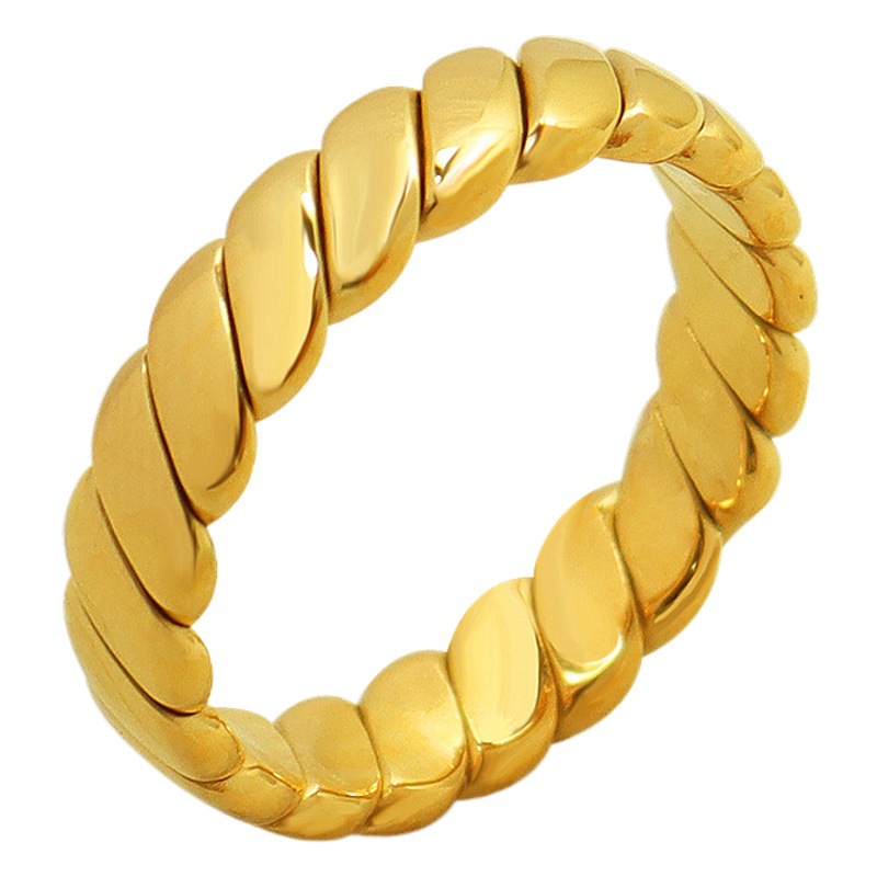 Francés ins estilo fresco de lujo luz moda geométrica anillo liso titanio acero chapado 18K oro real joyería Retro