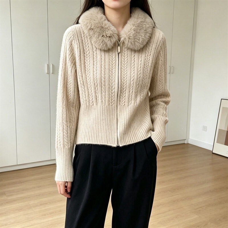 Cross-border women's knit cardigan, new autumn and winter style, loose fit, thickened, with a stylish slimming cable-knit collar, sweater coat Cross-border women's knit cardigan, new autumn and winter style, loose fit, thickened, with a stylish slimming cable-knit collar, sweater coat