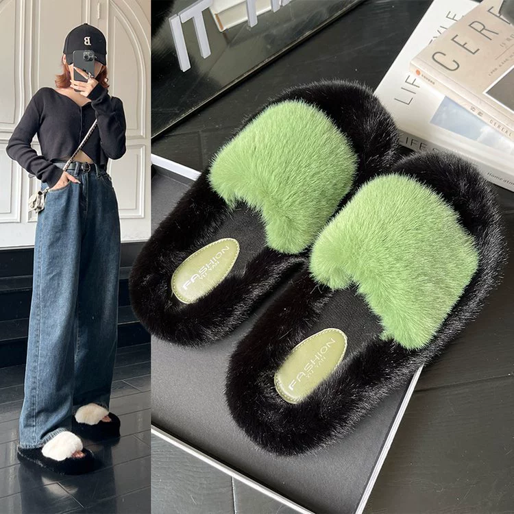 2025 новые модные интернет-знаменитости плоские универсальные домашние и уличные модные нишевые высококачественные плюшевые тапочки для женщин