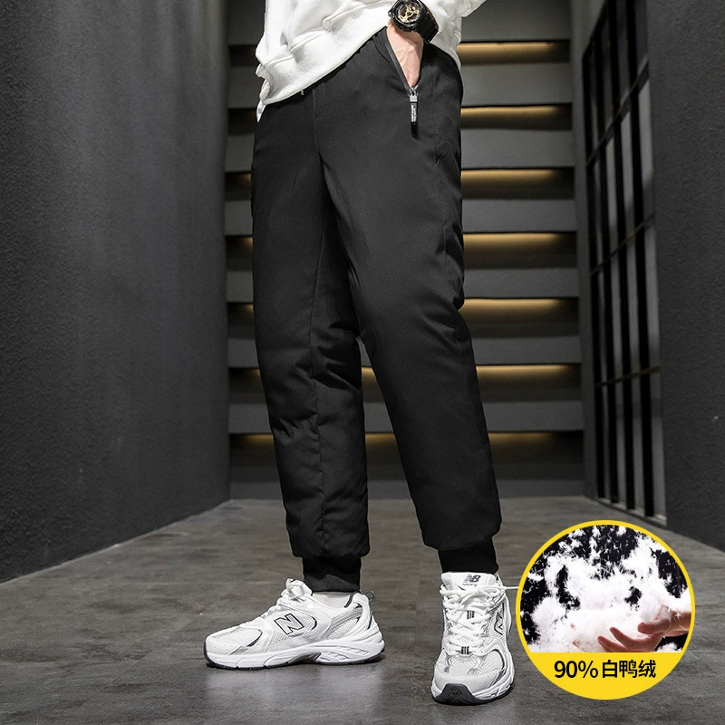 Мужские пуховые брюки 90 бархатные зимние утолщенные теплые и Холодостойкие штаны мужские брюки 90% белые брюки на утином пуху мужские