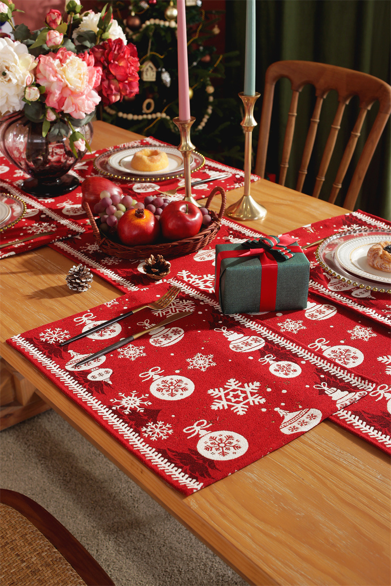 Drapeau de table de noël en jacquard teint en fil, flocon de neige, chapeau de noël, nappe à pampilles, décoration, couverture de drapeau de chevet_voghion.com