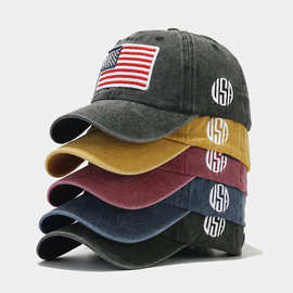 亚马逊热卖美国国旗水洗做旧棒球帽男女欧美户外时尚鸭舌帽潮帽子