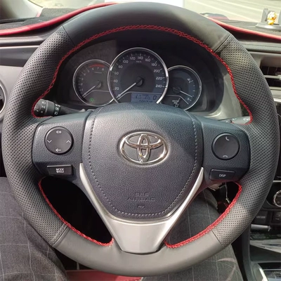 Steering wheel cover Revo steering wheel - toyota-rav4-rongfang-2-black-leather-with-red-stitchingperforated-on-both-sidesfirst-layer-cowhide