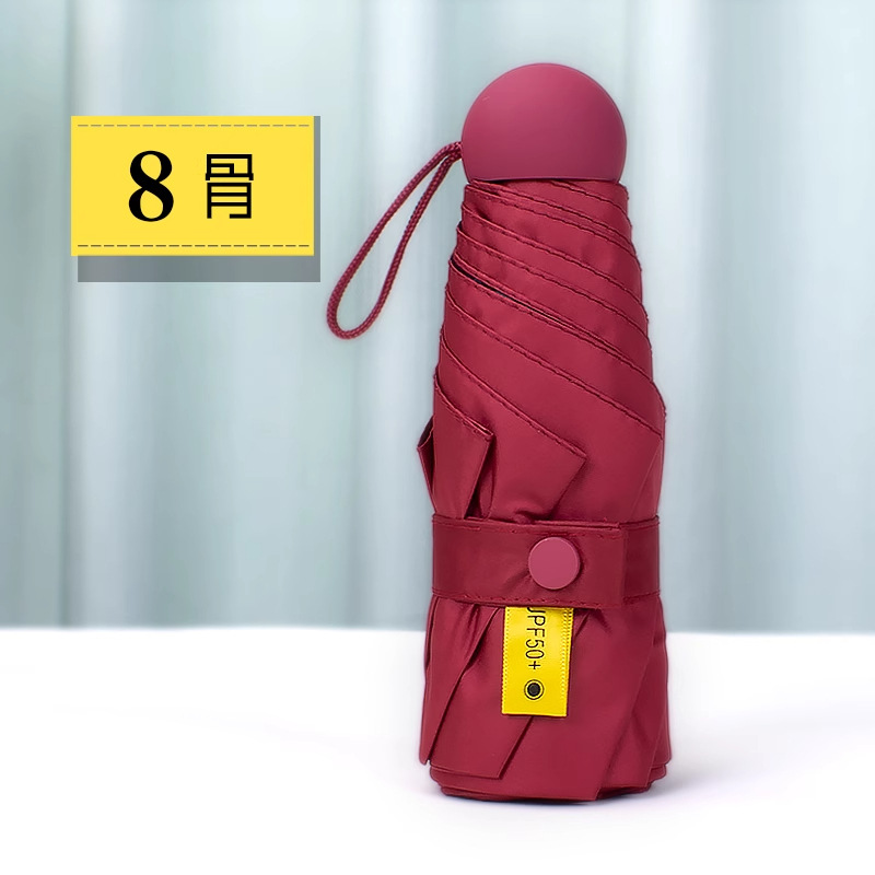 Sombrilla de protección solar exclusiva transfronteriza con descuento de cinco veces más para mujer, compacta y portátil, protección solar, sombrilla de bolsillo ultrapequeña para niñas, de doble uso para sol y lluvia.
