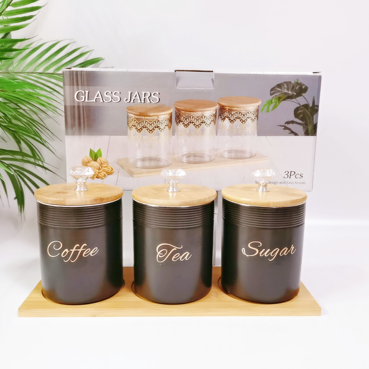 Comercio exterior transfronterizo Oriente Medio Exportar tarro sellado de cerámica con tapa de madera tarro de almacenamiento condimento de cocina tarro de té de café tarro