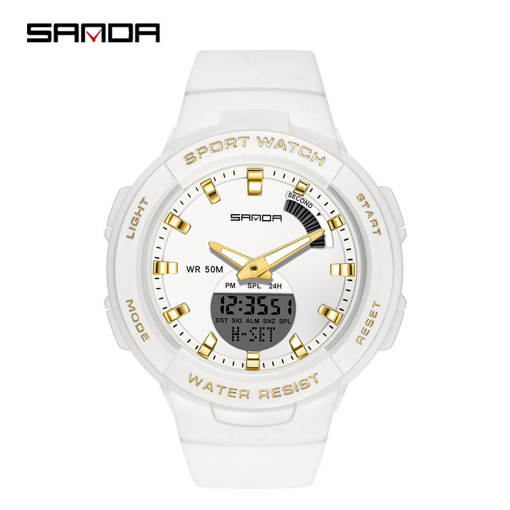 SANDA 6005 nuevo color caramelo deportes doble pantalla estudiantes masculinos y femeninos personalidad reloj calendario semanal luminoso