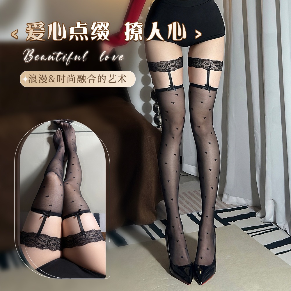 End of Season Sexy Lace Leg Rings Pure Desire over the Knee Heart Bow Black Silk Sexy over the Knee Sexy Stockings