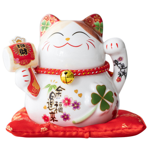 Lucky Cat Figurine Small Store Opening Gift Ceramic Cute Creative Savings Bank Cashier Counter 5-inch