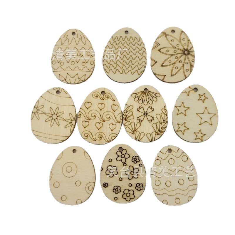 Huevos de madera de dibujos animados de madera con estampado tallado en madera, 25 piezas de madera en forma de conejo y pollo en un paquete